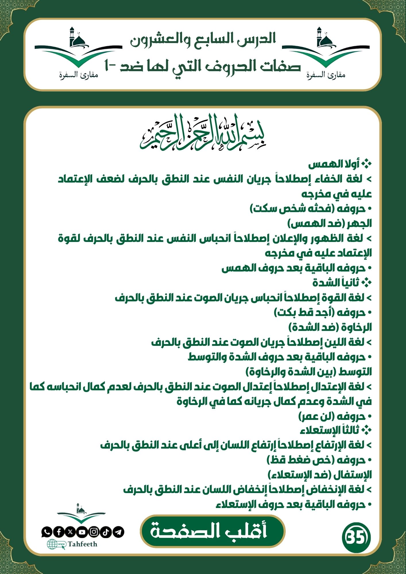 صفات الحروف التي لها ضد