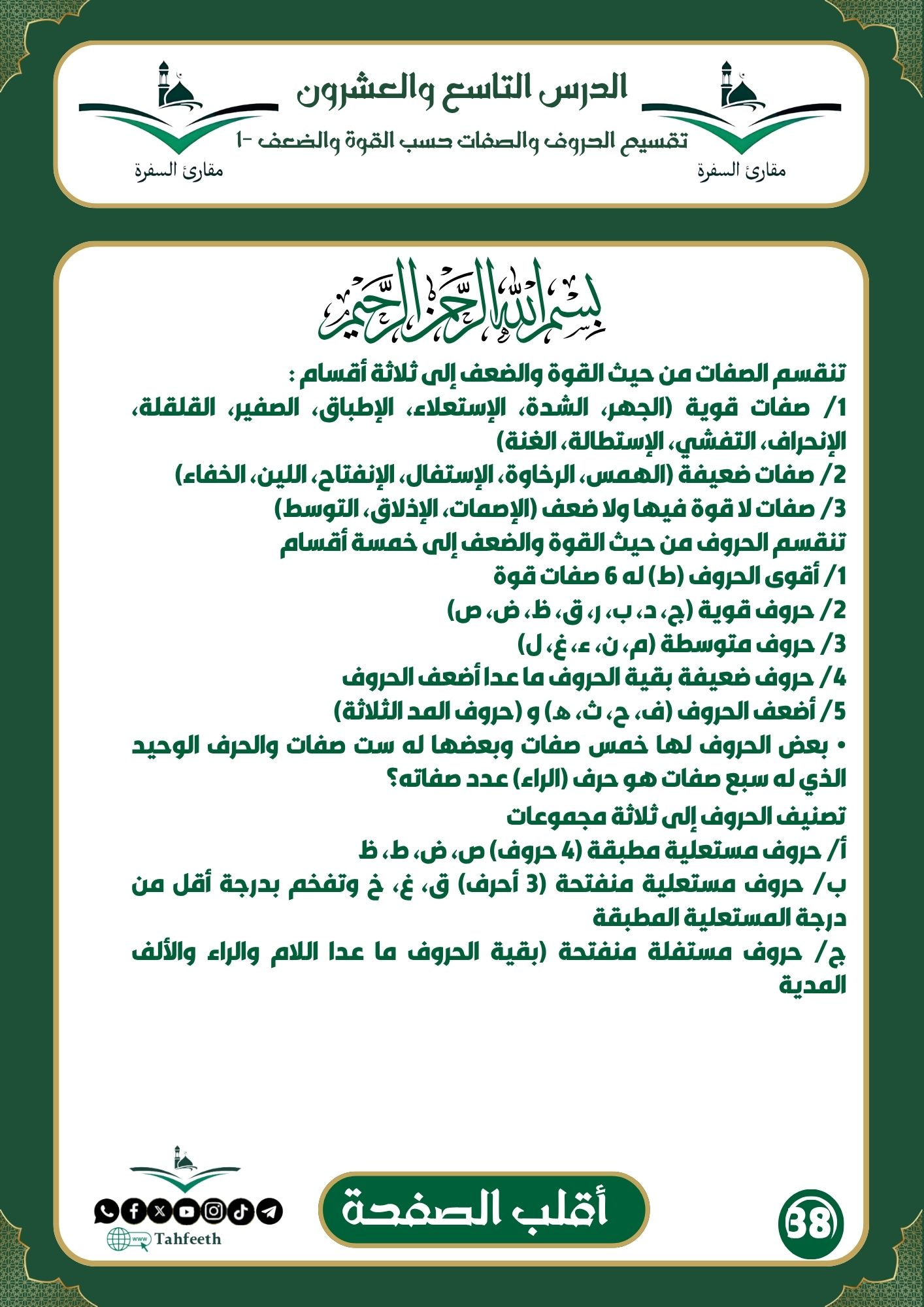 الحروف والصفات حسب القوة والضعف